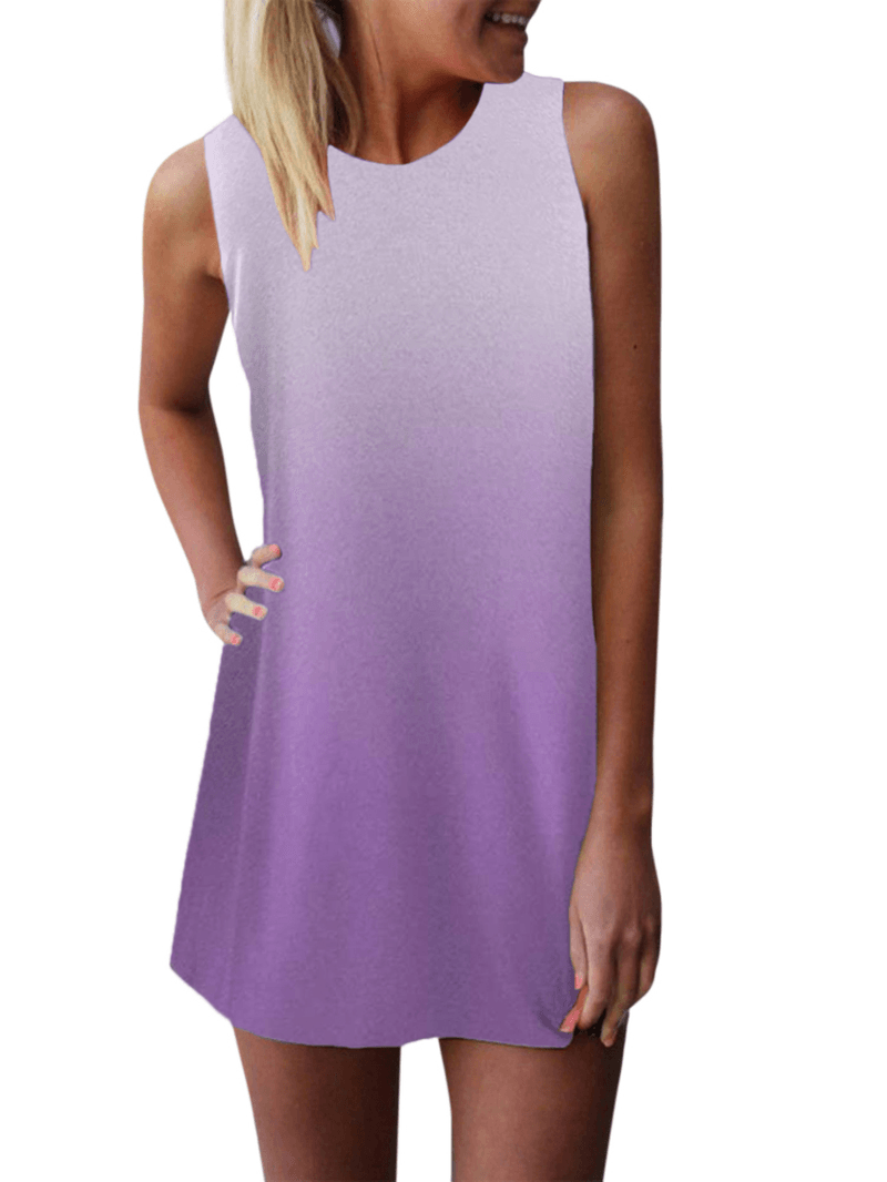 Gradient Color Sleeveless O-Neck Summer Casual Dress for Women - MRSLM