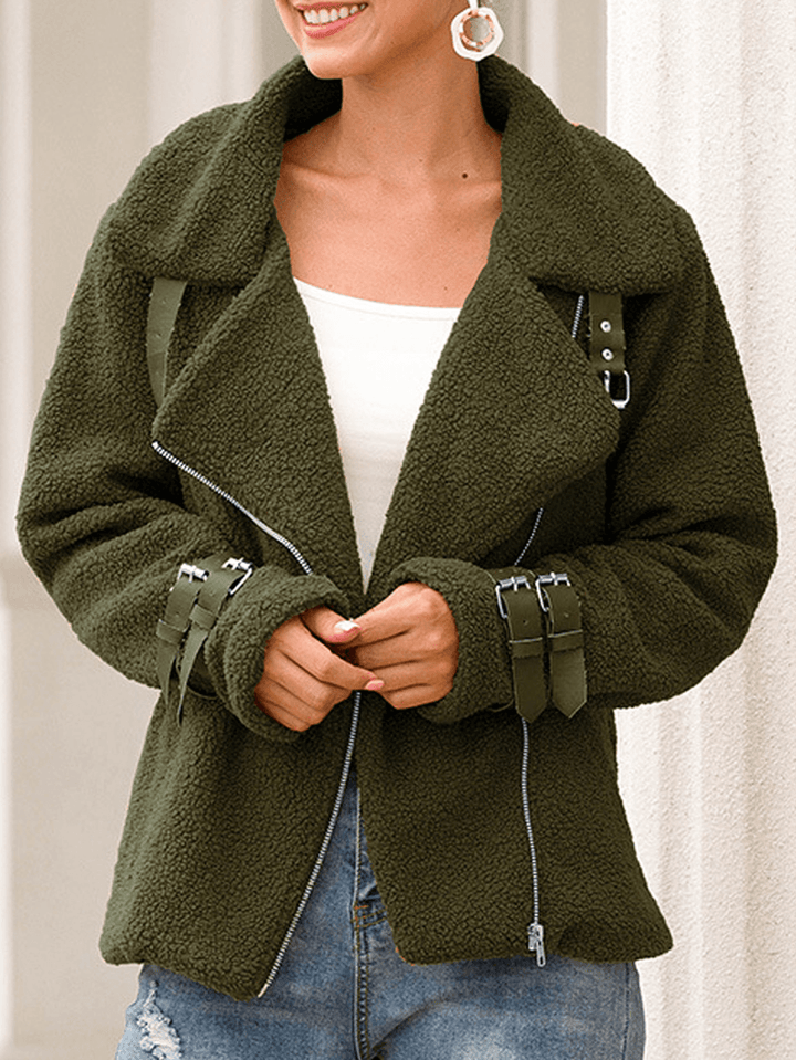 Fleece Turn-Down Collar Solid Thick Coats