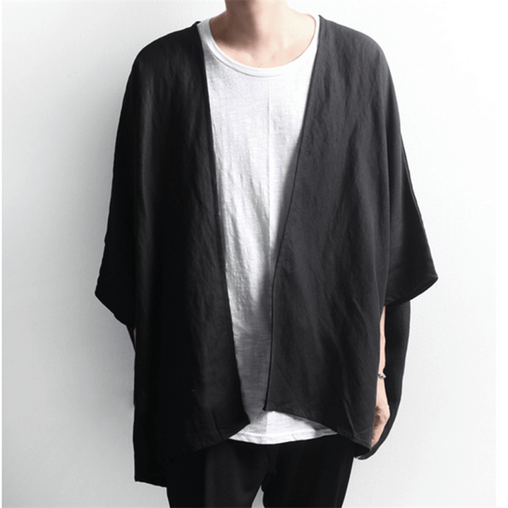 Dark Men'S Linen Cropped Doll Sleeve Cardigan