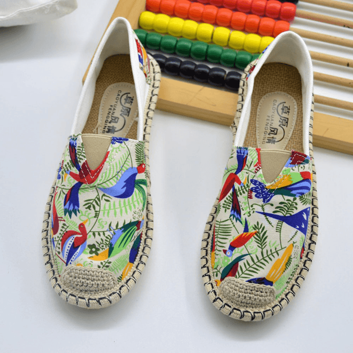 Women Pattern Slip on Woven Comfy Hand Stitching Casual Flat Shoes - MRSLM