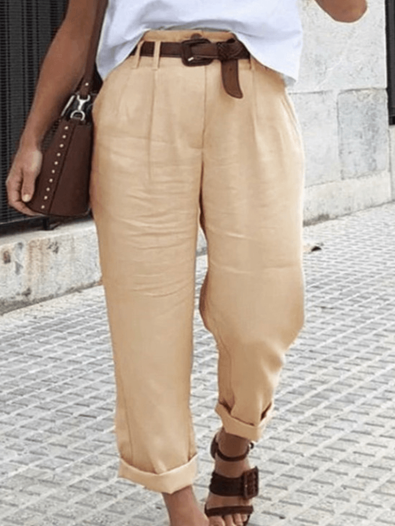 Solid Color Casual Pants for Women with Pockets - MRSLM