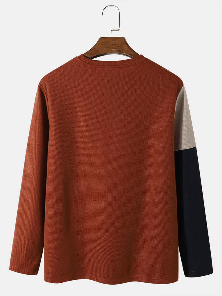 Mens Crew Neck Long-Sleeve Color Block T-Shirt