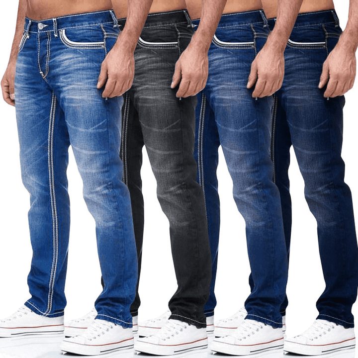 Men'S White Distressed Mid-Rise Loose Straight-Leg Jeans