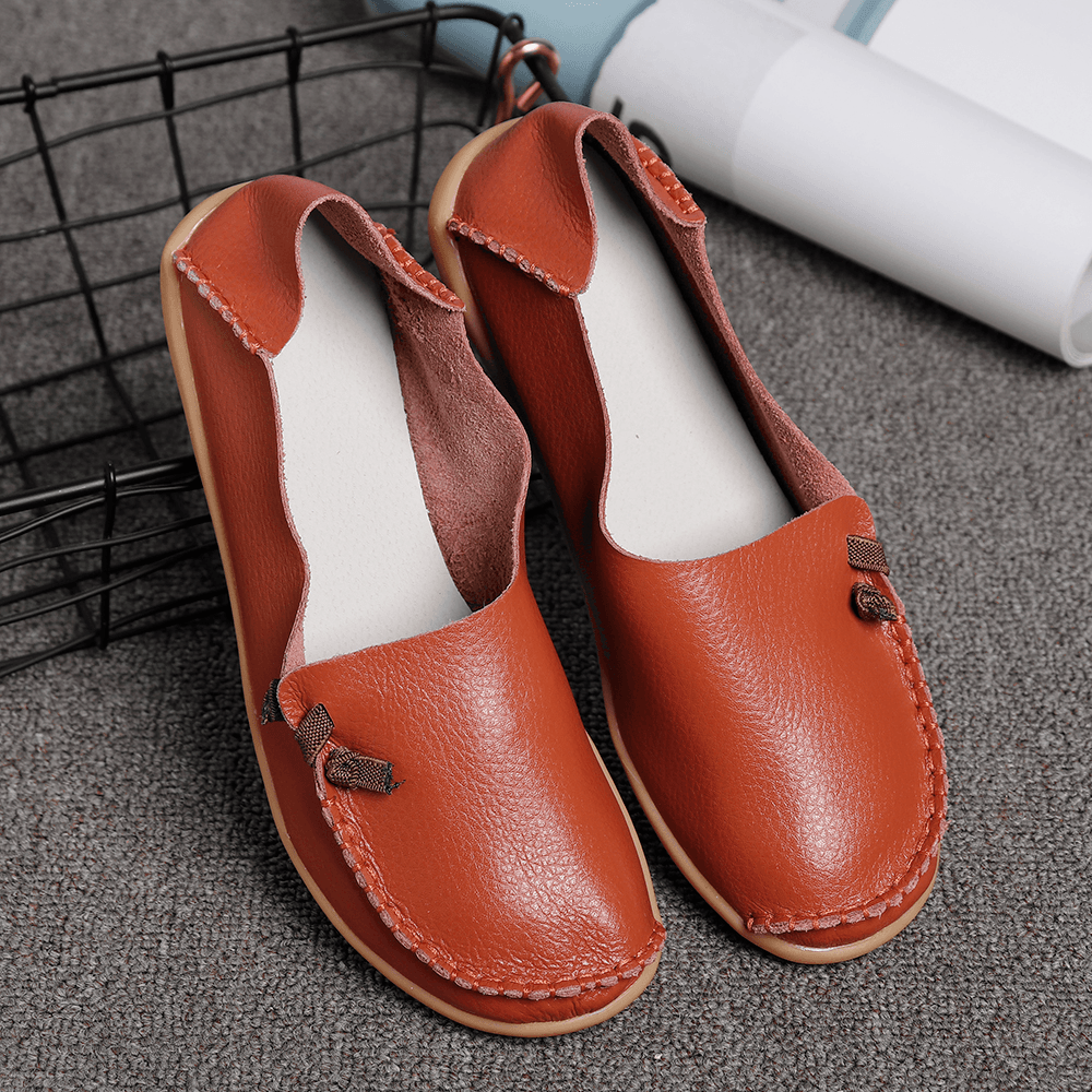 Large Size Soft Leather Multi-Way Flat Loafers for Women