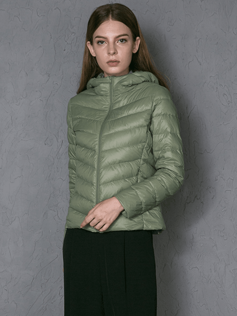 Casual Women Zipper Pure Color Long Sleeve down Jackets - MRSLM