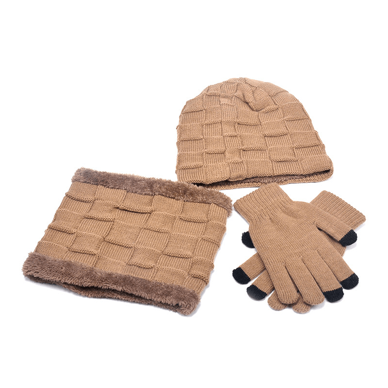 Hat Scarf Gloves Three-Piece Suit plus Velvet Knitted Outdoor Warmth