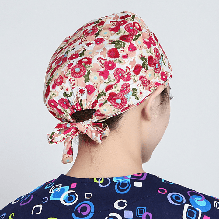 Women Flower Print Cotton Surgical Cap Doctor Nurse Work Hat