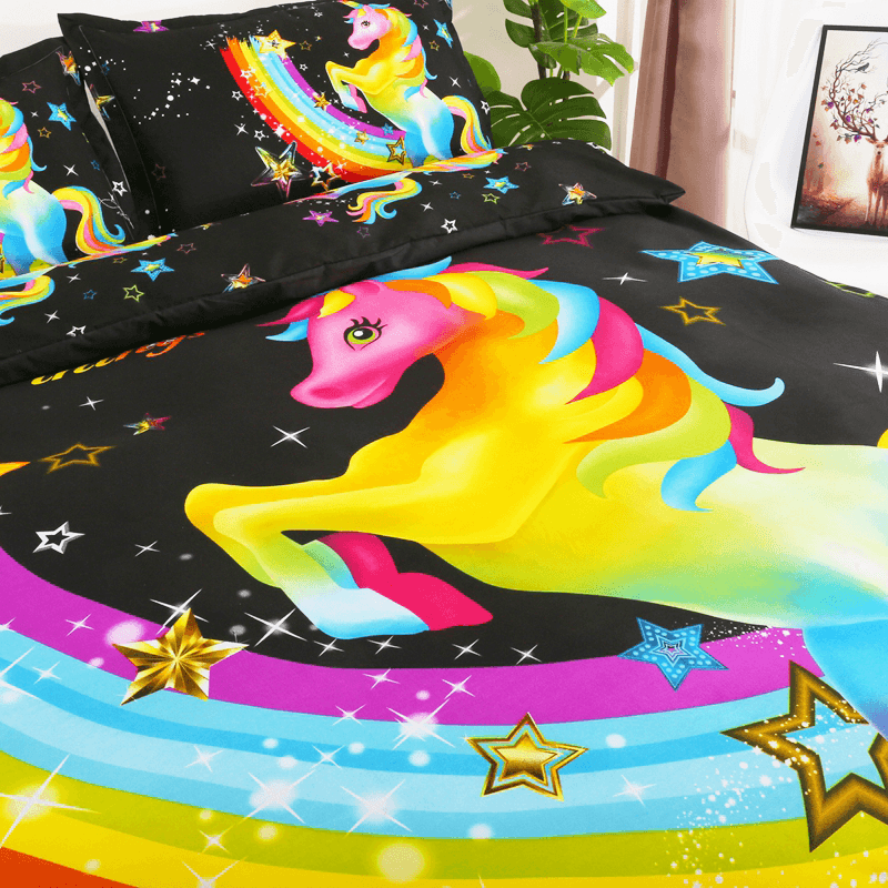 3 PCS Bedding Sets 3D Animal Unicorn Printing Quilt Cover Pillowcase for Queen Size