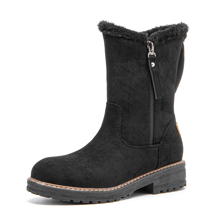 Women Casual Suede round Toe Side Zipper Flat Snow Boots - MRSLM