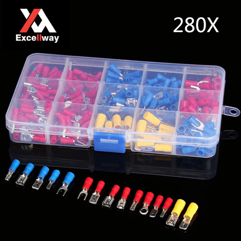 Excellway¬Æ EC08 280Pcs Assorted Electrical Fork Ring Spade Crimp Terminal Wire Connector Box Kit