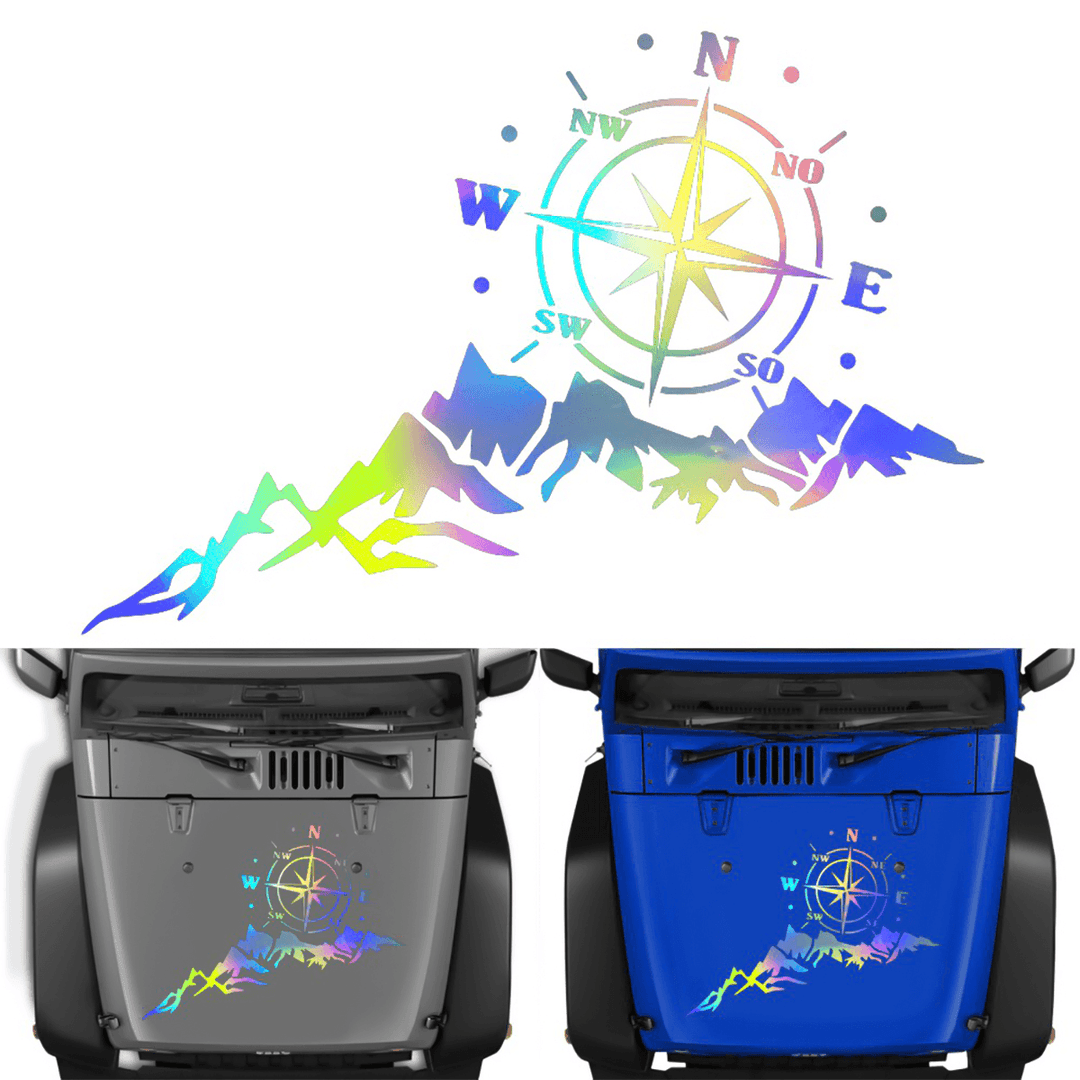 Car Body Hood Sticker Decal Navigation Large Compass with Mountains for Camper Van