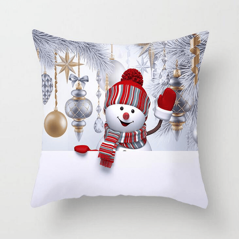 45 X 45Cm Christmas Snowman Series Polyester Peachskin Pillowcases Home Cushion Cover Christmas for Home Decor - MRSLM