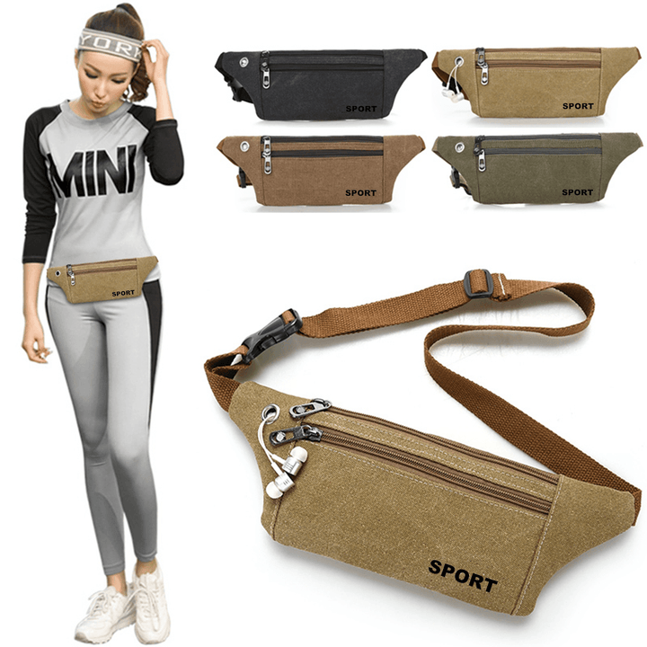 Unisex Canvas Waist Bag Waist Belt Bag Fanny Pack Hip Pouch Travel Sports Phone Pocket