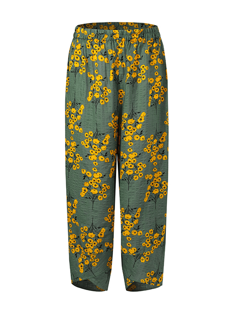 Women's Floral Print Casual Pants with Elastic Waist and Side Pockets