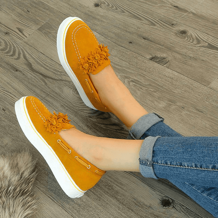 Women Suede Flower Comfy Lining Simple Solid Casual Loafers Shoes