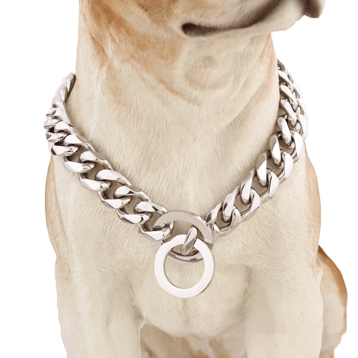 13Mm Silver Cut Curb Cuban Link Stainless Steel Dog Chain Pet Collar