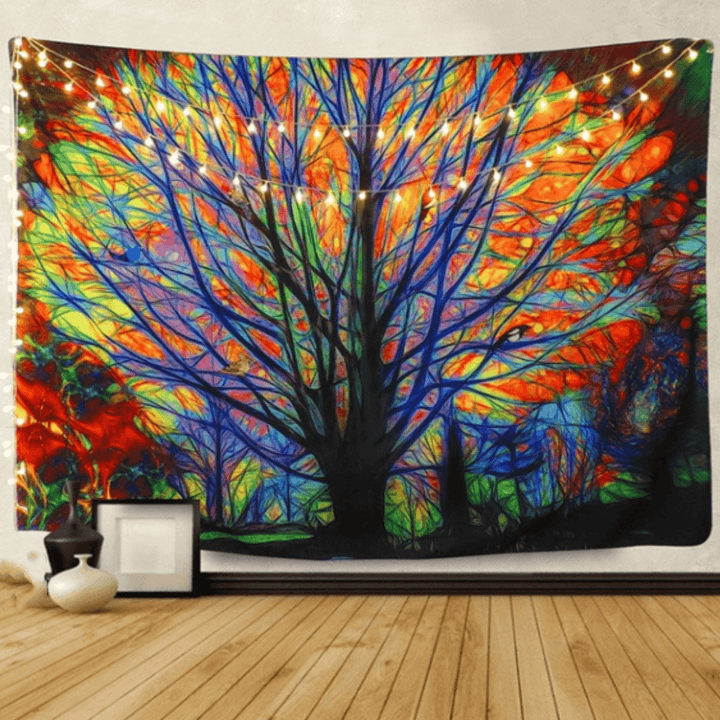 180X180Cm Colorful Tree Leaves Waterproof Bathroom Shower Curtain W/ 12 Hooks