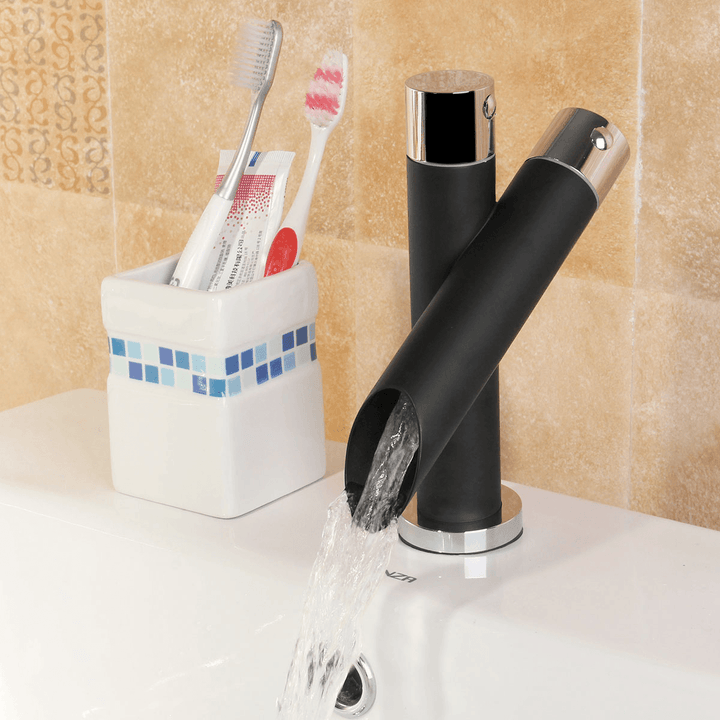 Widespread Bathroom Basin Faucet Oil Rubbed Bronze Waterfall Sink Mixer Tap