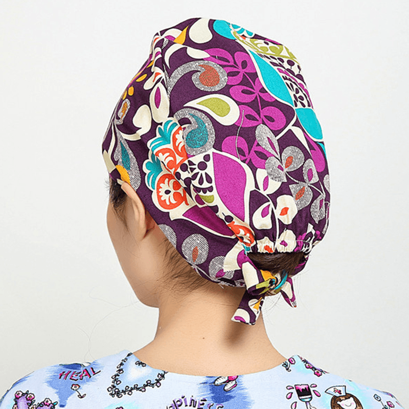 Women Flower Print Cotton Surgical Cap Doctor Nurse Work Hat