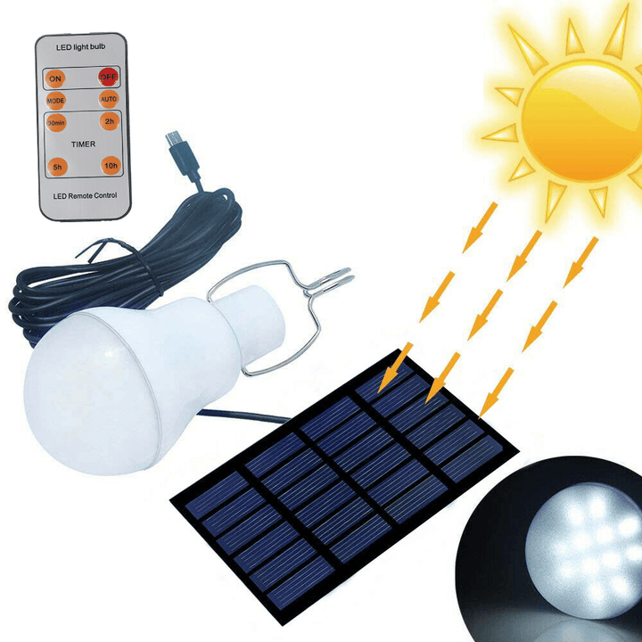 130LM Solar Powered Led Light Bulb with Remote Control Super Bright Spotlight Portable Outdoor Camping Tent Fishing Lamp