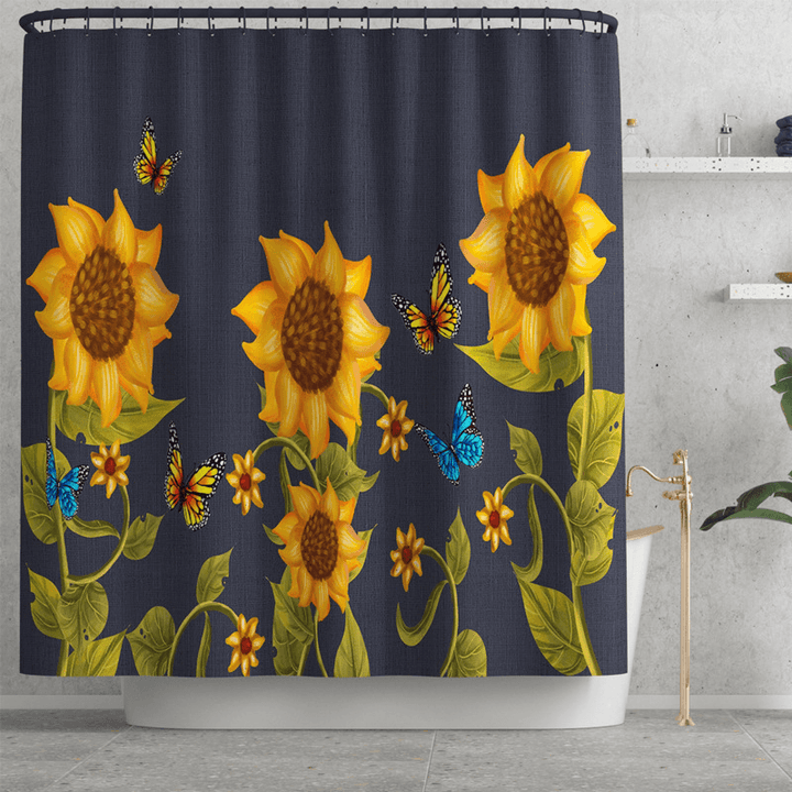 Sunflower Style Waterproof Toilet Seat Cover Shower Curtain Non Slip Rug