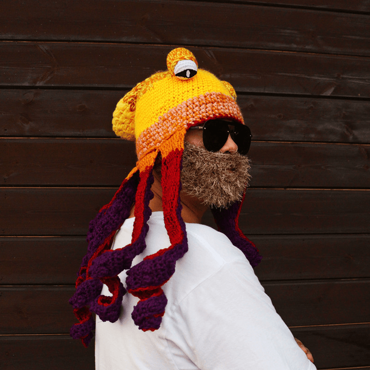 Octopus Hat Octopus Knitted Wool Hat plus Beard