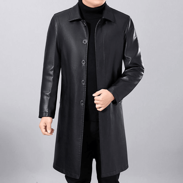 Men's Fashion Casual Lapel Fur One-Piece Over-The-Knee Jacket - Classic Black