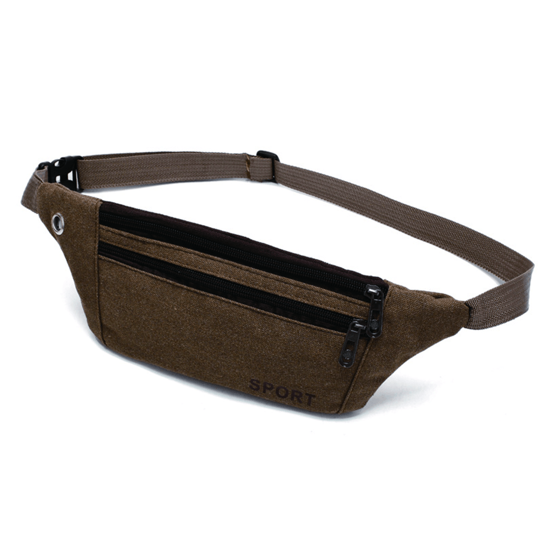 Unisex Canvas Waist Bag Waist Belt Bag Fanny Pack Hip Pouch Travel Sports Phone Pocket - MRSLM