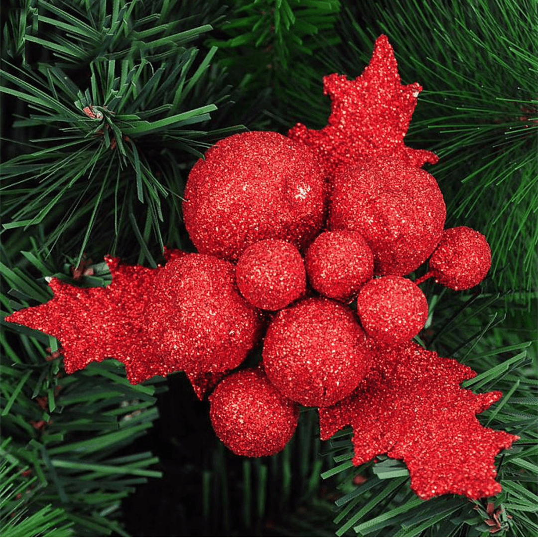 Christmas Xmas Glitter Holly Leaves Berries Christmas Tree Decoration