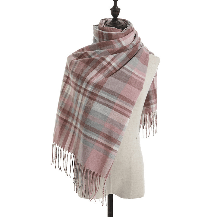 Imitation Cashmere Scarf Plaid Thickened Cold and Warm Tassels