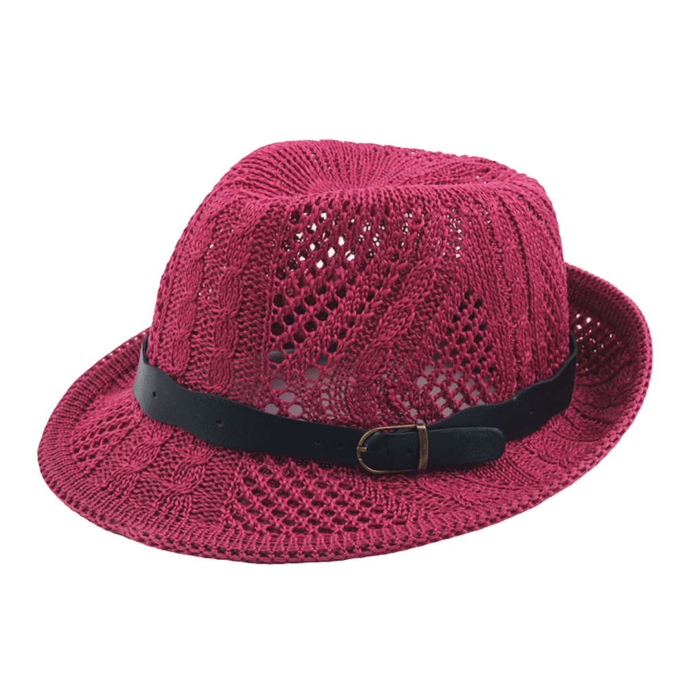 Women Summer Leather Belt Mesh Jazz Hat