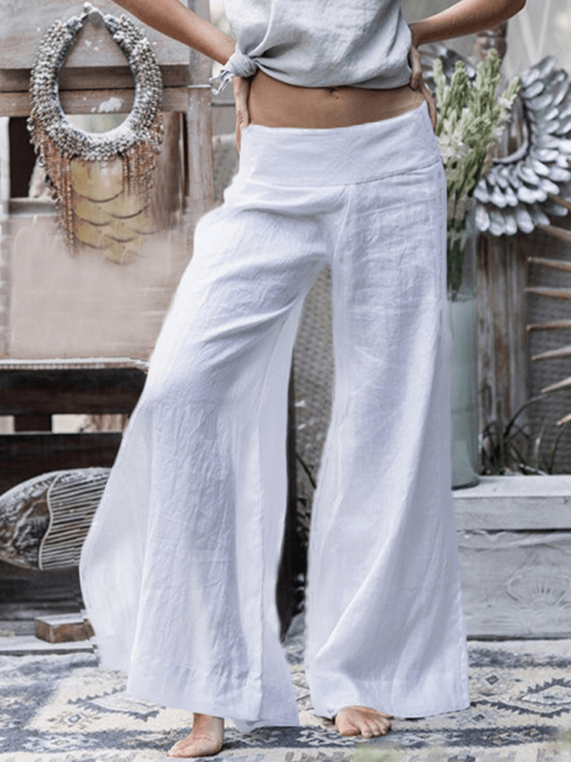 Wide Leg Women Casual Loose Solid Color Elastic Waist Trousers Pants - MRSLM