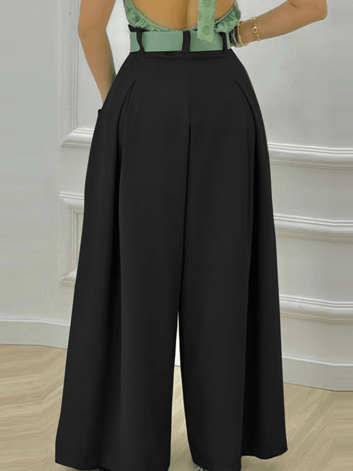 Daily Stylish Solid Wide Leg Loose Casual Side Pockets Pants for Women