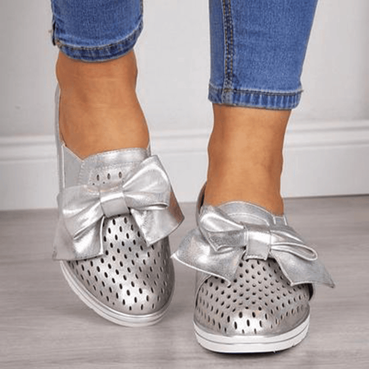 Women Breathable Hollow Butterfly Knot Wedges Loafers