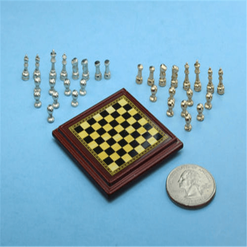 1:12 Scale Dollhouse Miniature Metal Chess Set Board Toys Home Room Ornaments