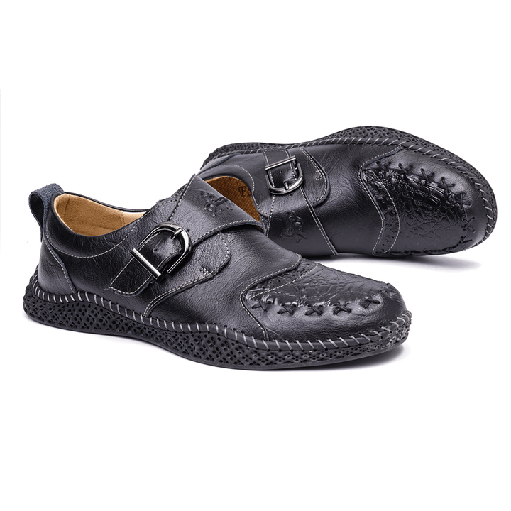 Menico Men Hand Stitching Comfy Soft Sole Buckle Strap Casual Flats