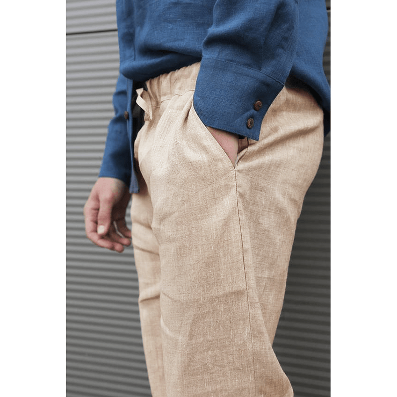 Mens Cotton Breathable Elastic Waist Casual Pants