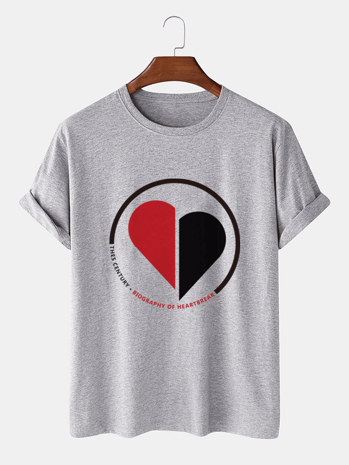 Mens 100% Cotton Heart Shape Cartoon Crew Neck T-Shirts