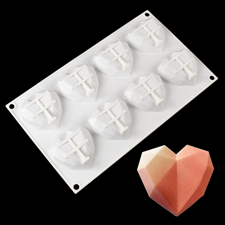 8 Grids Diamond Heart Dessert 3D Cake Mold Art Mousse Silicone Mould