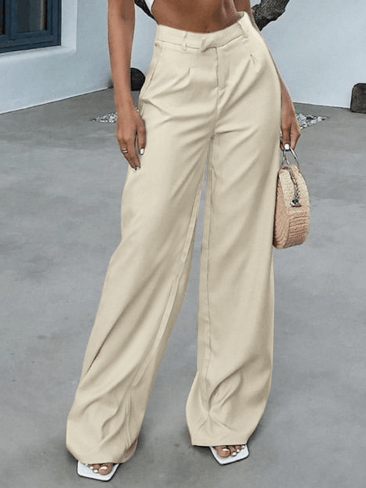 Women High Waist Wide Leg Simple Solid Elegant Casual Long Style Suit Trousers