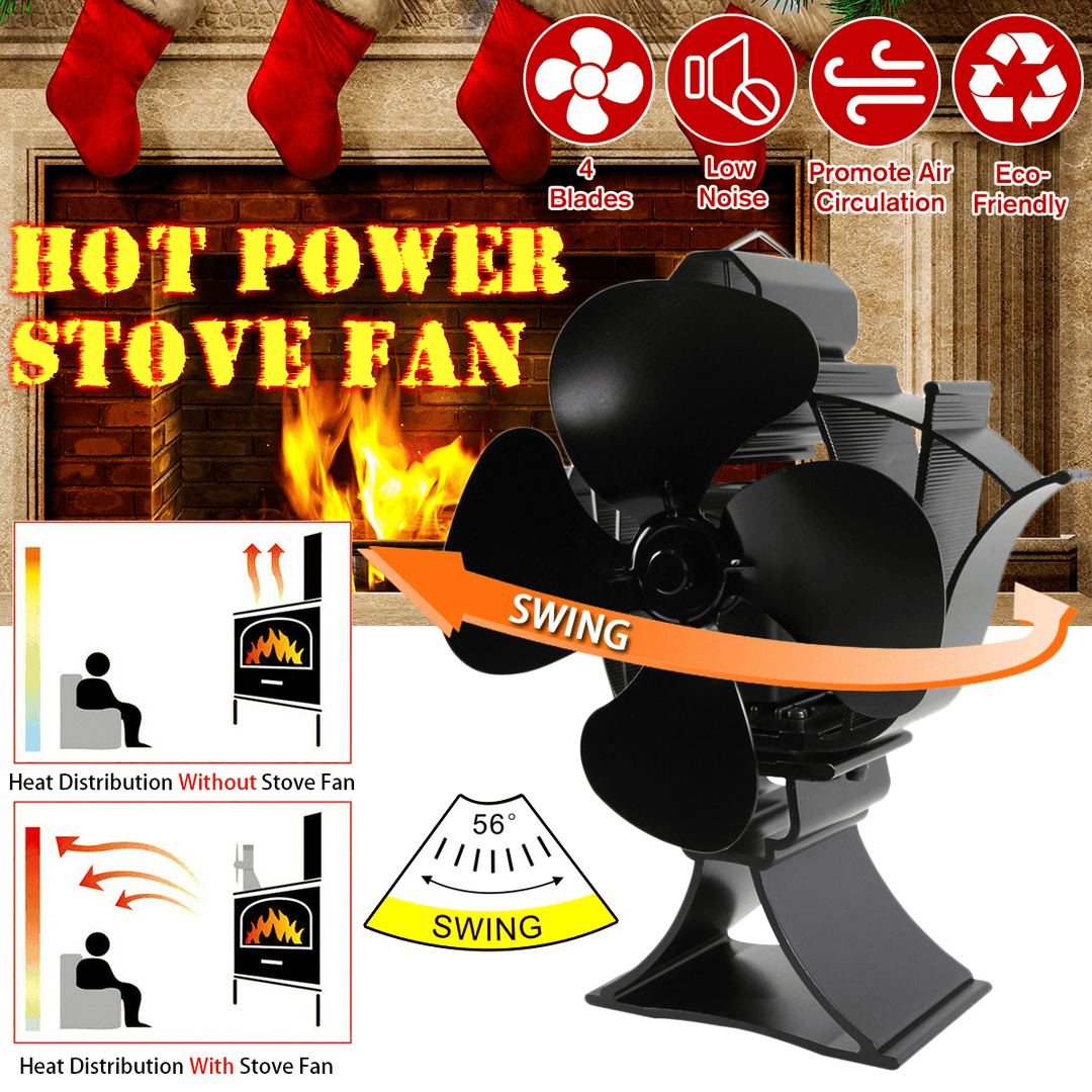 Ipree¬Æ 4 Blades Fireplace Fan Thermal Heat Power Stove Fan Wood Burner Fan Heat Power Fan Rotatable