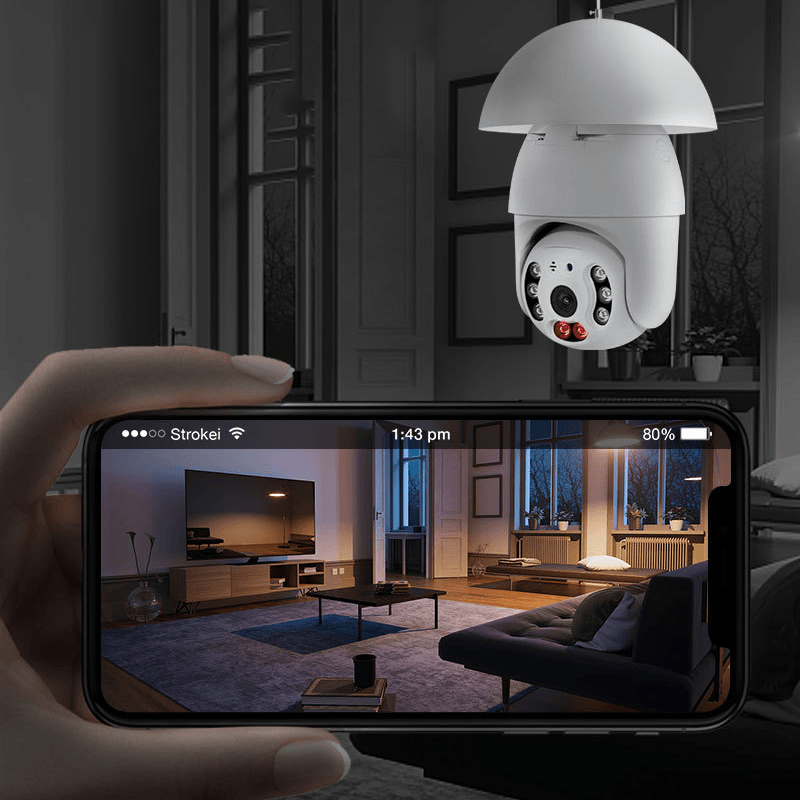 SHIWOJIA 3MP WIFI Security Camera 360 Degree Smart Wireless Bulb Camera Full Color Night Vision Two-Way Intercom Voice Mobile Tracking Indoor Camera