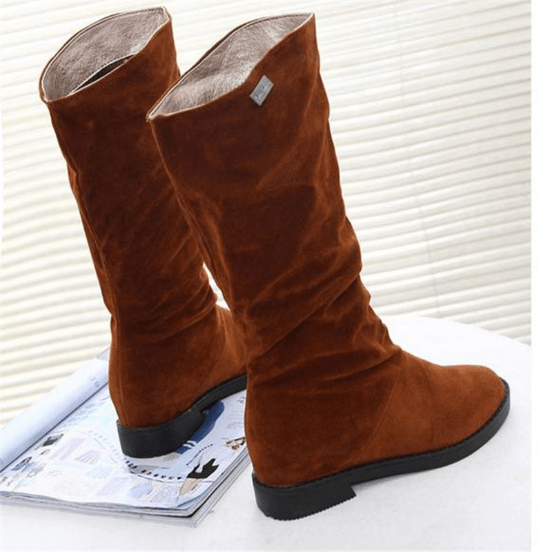 Women Warm Solid Color Suede Winter Snow Mid-Calf Boots