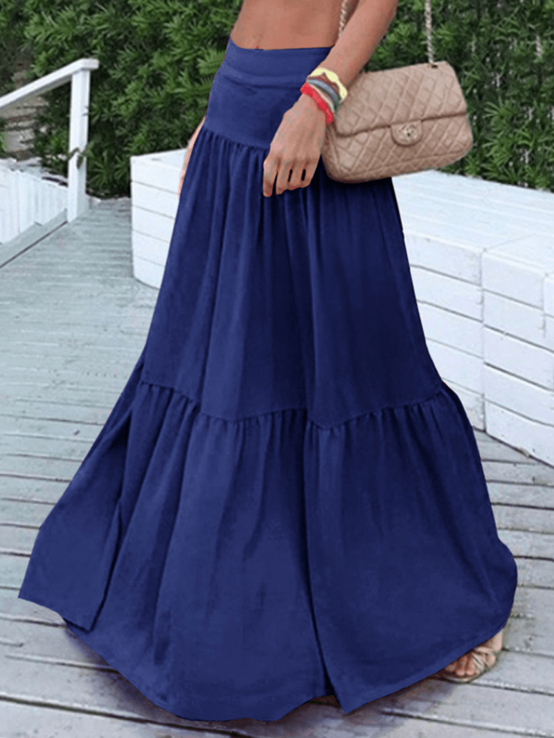 Casual Loose High Waist Pleating Side Zipper Long Skirts for Women