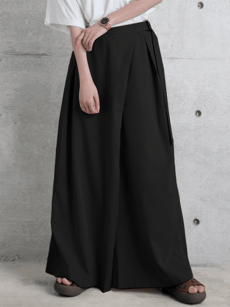 Women Side Zipper Solid Color Casual Wide Leg Pants with Pocket