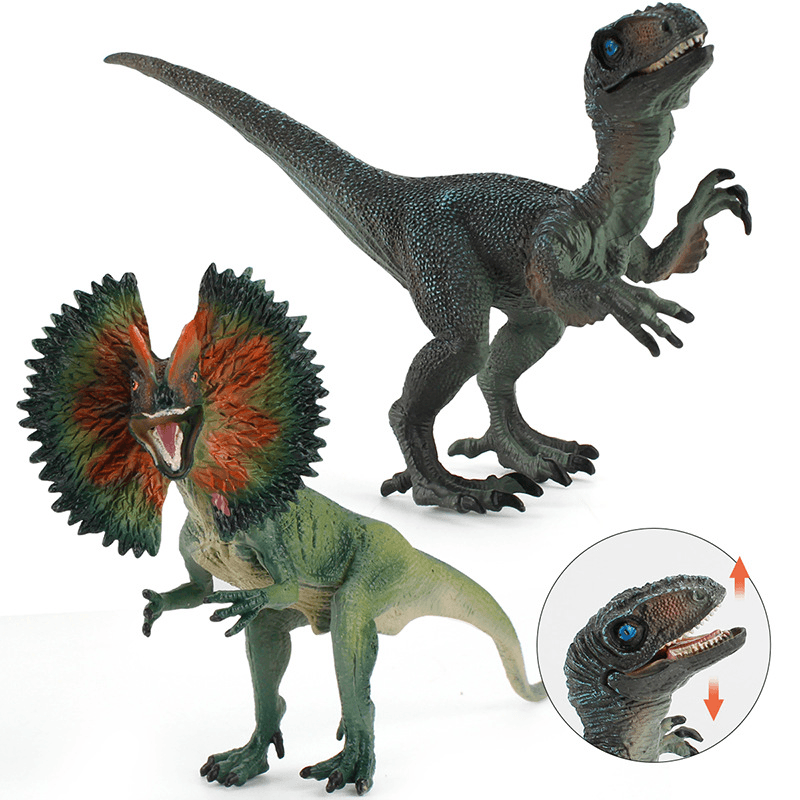 Simulation Ancient Dinosaur Jurassic Era Animal Model Velociraptor Dilophosaurus Plastic Dinosaur Ornaments Wholesale