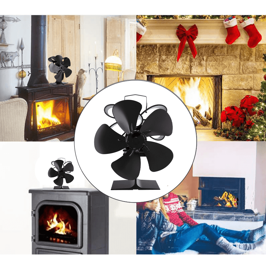 5 Blades Stove Fan Silent Motors Heat Powered Stove Fan Eco Stove Fan for Gas/Pellet/Wood/Log Stoves