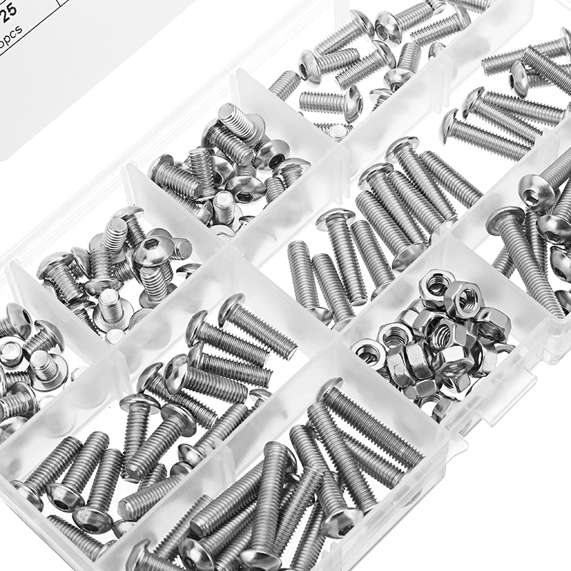 Suleve‚Ñ¢ M5SH2 150Pcs M5 Stainless Steel 6-30Mm Hex Socket Button Head Screw Allen Bolt Assortment Kit