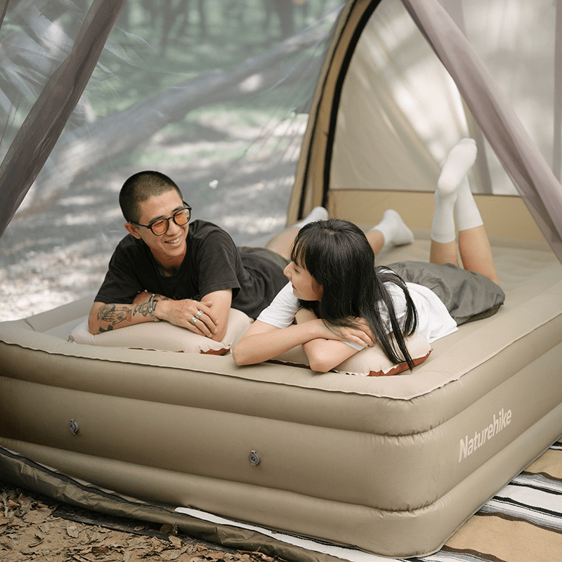 Naturehike Double Person Inflatable Bed Thickened Peach Skin Velvet Mattress Silent Portable Outdoor Camping Travel Inflatable Mattress Max Load 150Kg