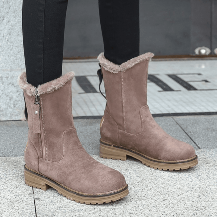 Women Casual Suede round Toe Side Zipper Flat Snow Boots